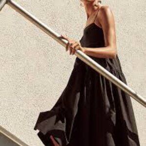 J Crew Elegant Tiered Tie Back Poplin Women's 2 Black Spaghetti Strap Dress